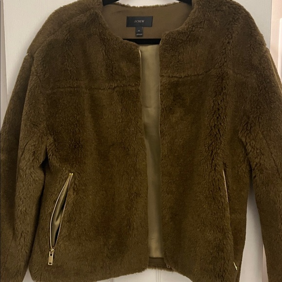 J. Crew Women's Forest Green Teddy Jacket Size Medium - Picture 5 of 6